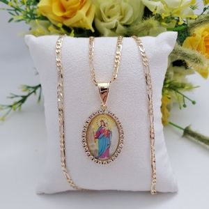 Virgen of Carmen Crystal Gold Plated Necklace